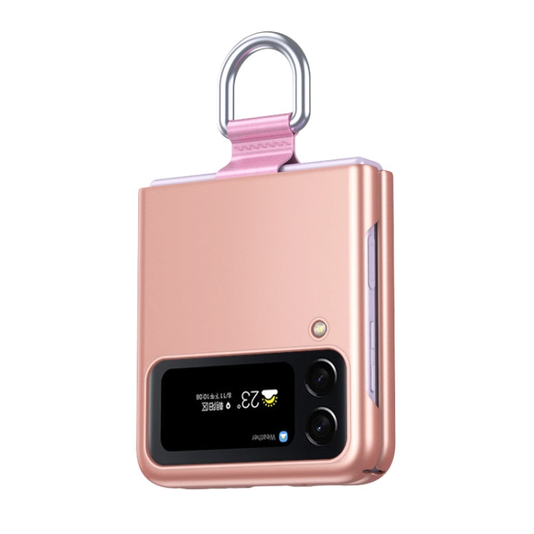 Skin Feel Folding Phone Case for Samsung Galaxy Z Flip4 with Drawstring Key Chain(Rose Gold)