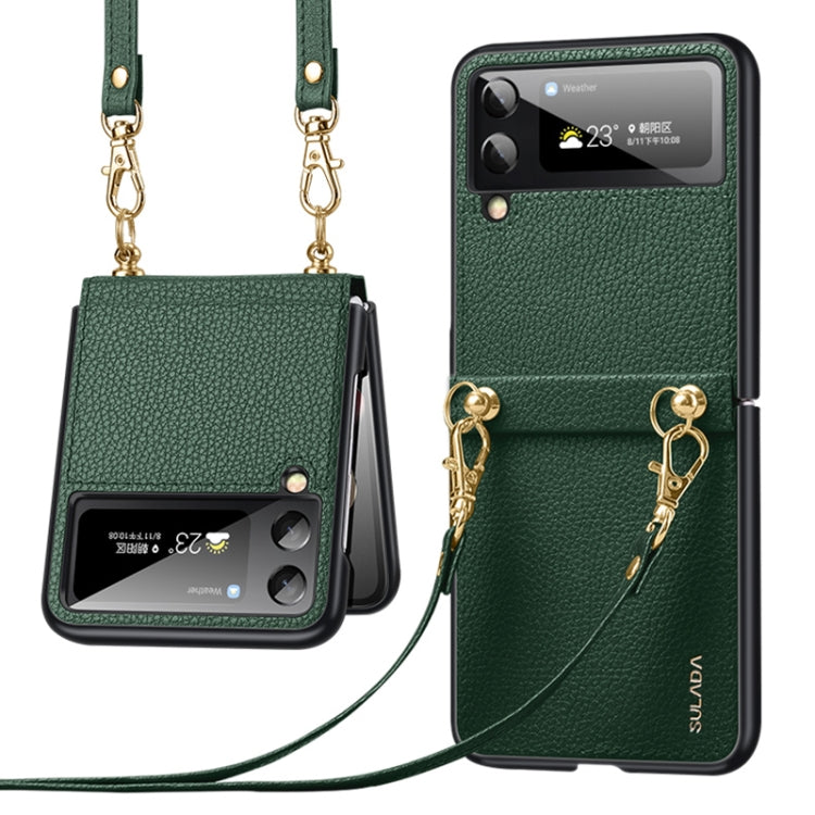 SULADA Green Leather + TPU Phone Case with Strap for Samsung Galaxy Z Flip3 5G