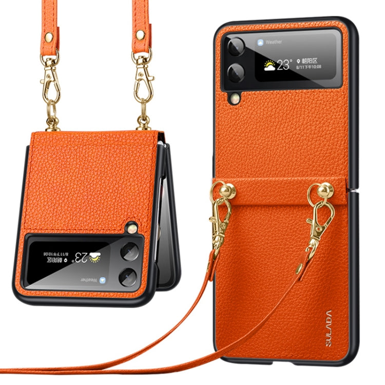 SULADA Litchi Texture Leather + TPU Phone Case with Strap for Samsung Galaxy Z Flip3 5G (Orange)