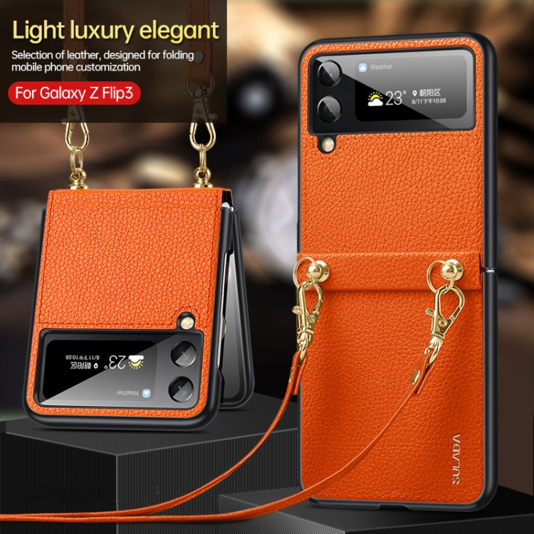 SULADA Green Leather + TPU Phone Case with Strap for Samsung Galaxy Z Flip3 5G