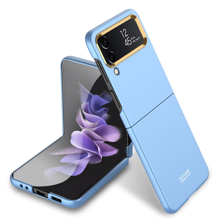 GKK Ultra-thin Electroplating Lens Frame Phone Case for Samsung Galaxy Z Flip (Blue)