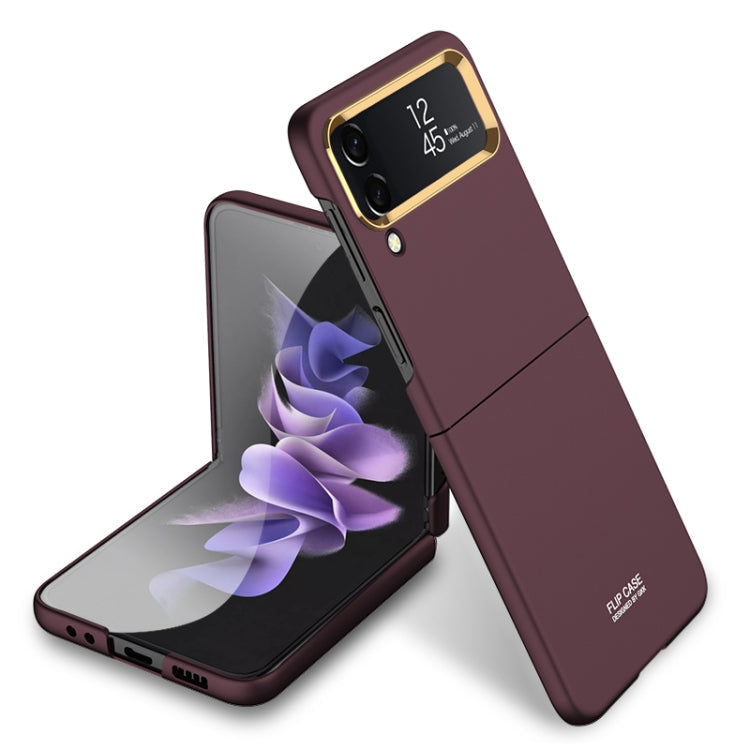Ultra-thin Brown Electroplating Lens Frame Phone Case for Samsung Galaxy Z Flip4 by GKK