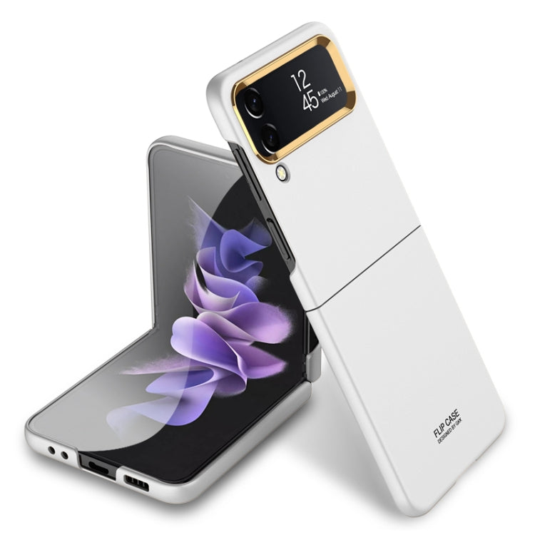 GKK Ultra-thin Electroplating Lens Frame Phone Case for Samsung Galaxy Z Flip4 (White)