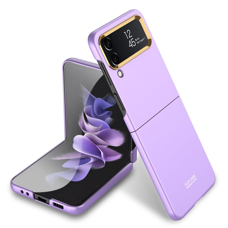 GKK Ultra-thin Electroplating Lens Frame Phone Case for Samsung Galaxy Z Flip4 (Purple)