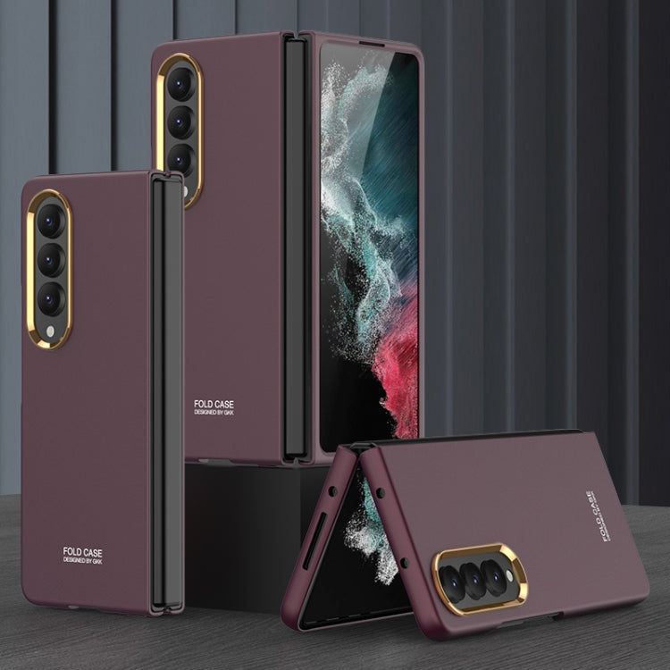 GKK Ultra-thin Electroplating Lens Frame Phone Case for Samsung Galaxy Z Fold4 (Brown)