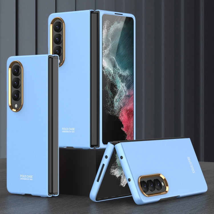 GKK Ultra-Thin Electroplating Lens Frame Phone Case for Samsung Galaxy Z Fold4 (Blue)