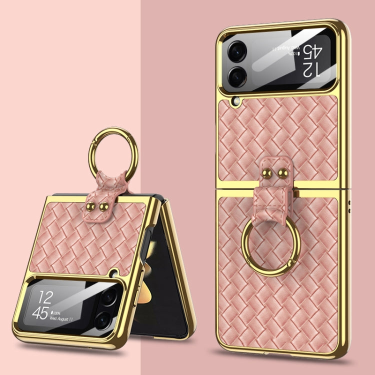 GKK Weave Texture Electroplating Protective Phone Case for Samsung Galaxy Z Flip 4 - Rose Gold