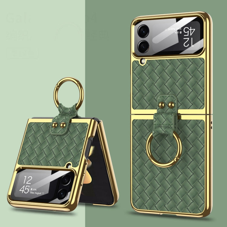 Stylish Green Electroplated Phone Case for Samsung Galaxy Z Flip4 by GKK with Weave Texture Protection