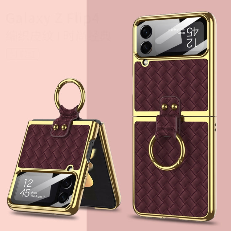 GKK Weave Texture Electroplating Phone Case for Samsung Galaxy Z Flip 4 (Brown)