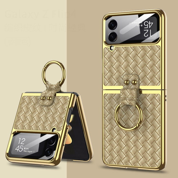 GKK Weave Texture Electroplating Protective Phone Case for Samsung Galaxy Z Flip4 - Gold