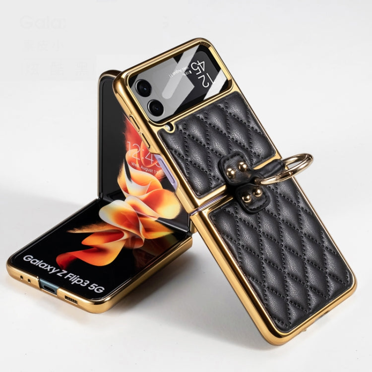 GKK Black Integrated Plating + Leather Phone Case with Ring for Samsung Galaxy Z Flip4