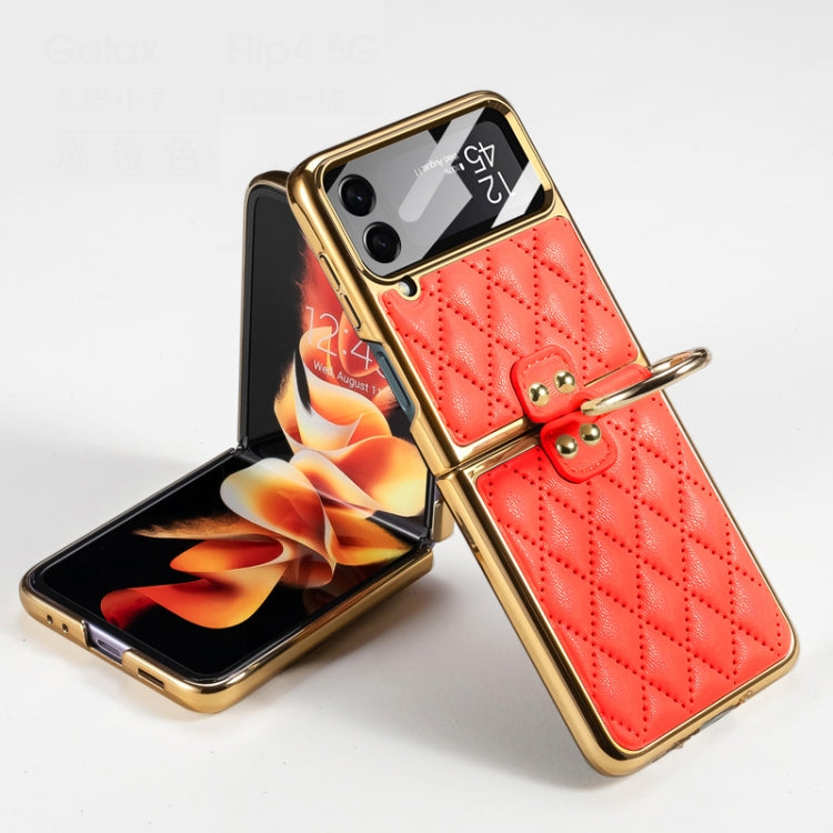 Stylish Orange GKK Integrated Plating + Leather Phone Case with Ring for Samsung Galaxy Z Flip4