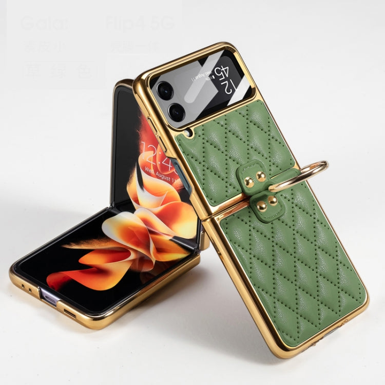 Samsung Galaxy Z Flip4 GKK Integrated Plating + Leather Phone Case with Ring in Matcha Green
