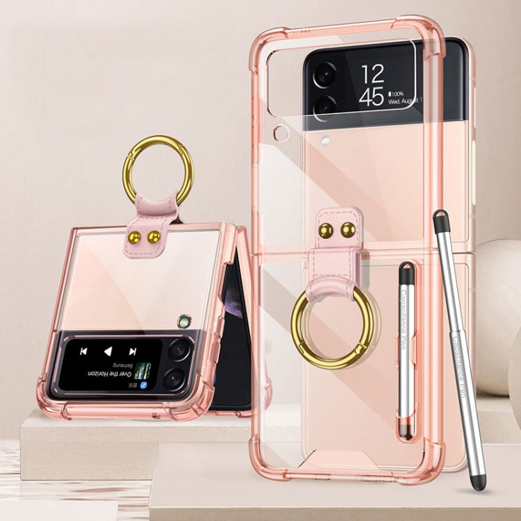 GKK Airbag Protective Phone Case for Samsung Galaxy Z Flip 4 with Ring & Pen (Pink)