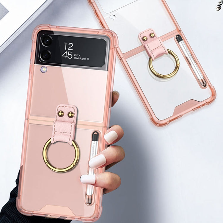 GKK Airbag Protective Phone Case for Samsung Galaxy Z Flip 4 with Ring & Pen (Pink)