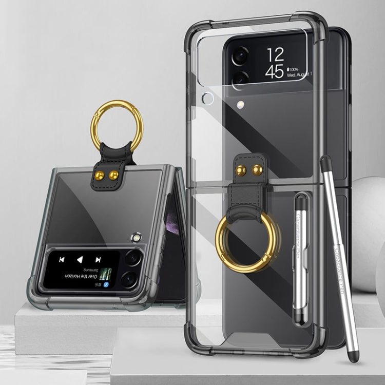 GKK Airbag Protective Phone Case with Ring & Pen for Samsung Galaxy Z Flip4 (Black)