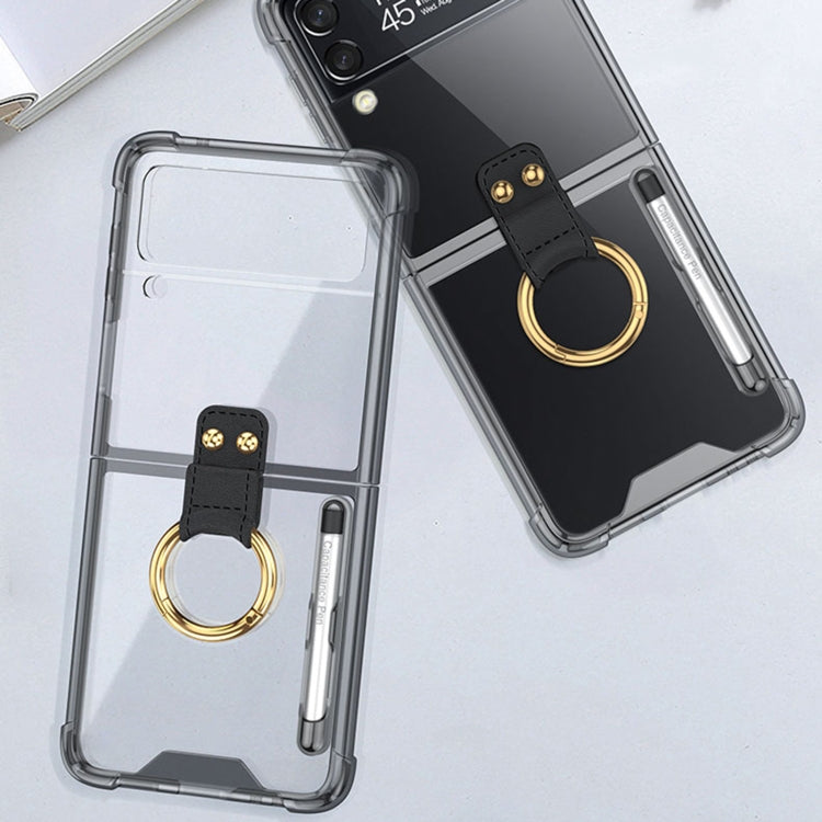 GKK Airbag Protective Phone Case with Ring & Pen for Samsung Galaxy Z Flip4 (Black)