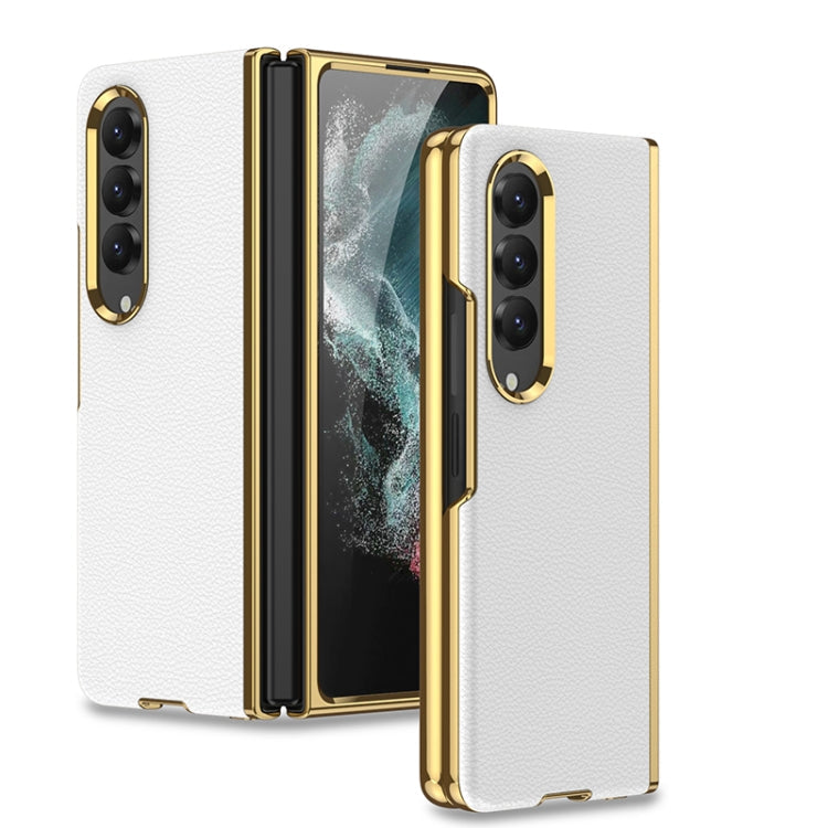 GKK Electroplating Leather Surface Phone Case for Samsung Galaxy Z Fold4 (Gold White)