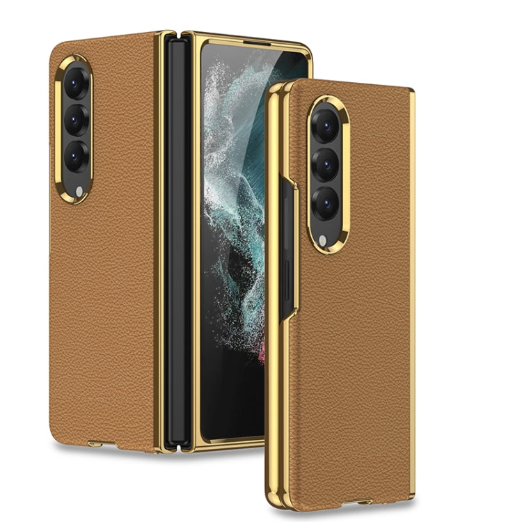 Samsung Galaxy Z Fold4 GKK Electroplating Leather Surface Phone Case (Gold Coffee)