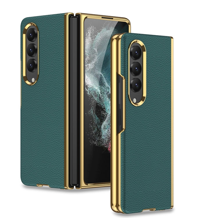 GKK Electroplating Leather Phone Case for Samsung Galaxy Z Fold4 (Gold Green)