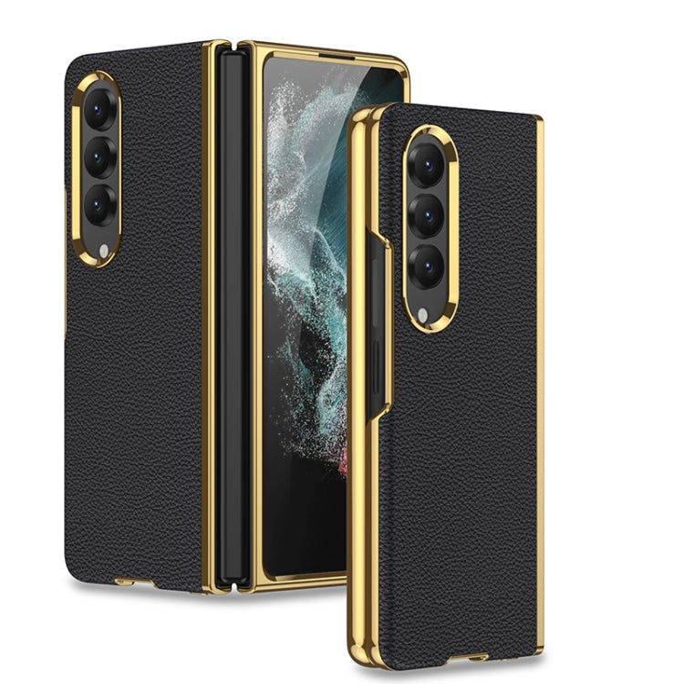 GKK Electroplating Leather Surface Phone Case for Samsung Galaxy Z Fold4 (Gold Black)