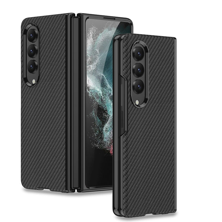 GKK Electroplating Leather Surface Phone Case for Samsung Galaxy Z Fold4 (Carbon Fiber)