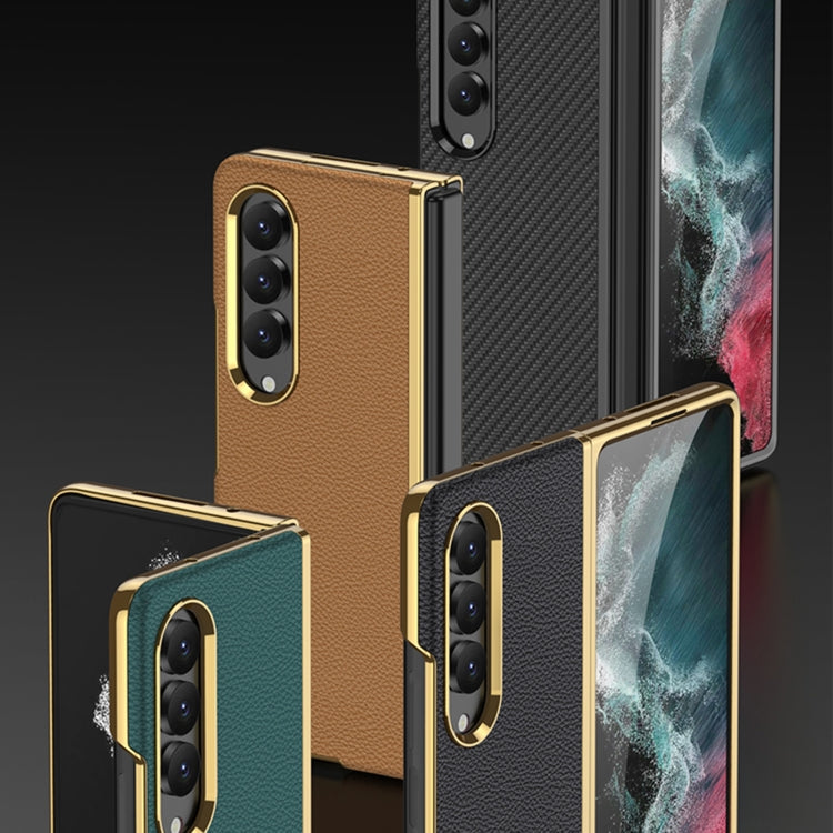 GKK Electroplating Leather Surface Phone Case for Samsung Galaxy Z Fold4 (Gold Brown)