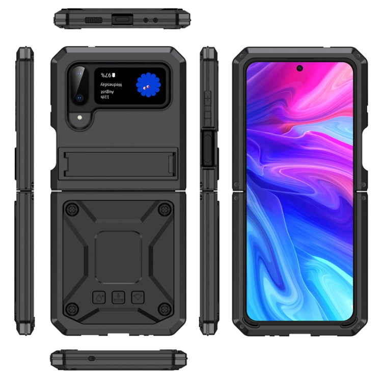 Metal Shock-proof Phone Case with Holder for Samsung Galaxy Z Flip4 (Black)