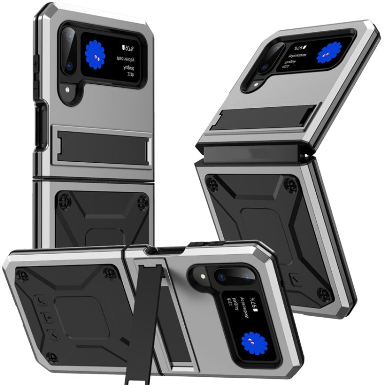 Samsung Galaxy Z Flip4 Metal Phone Case with Holder - Silver