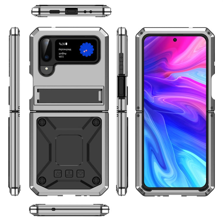 Samsung Galaxy Z Flip4 Metal Phone Case with Holder - Silver