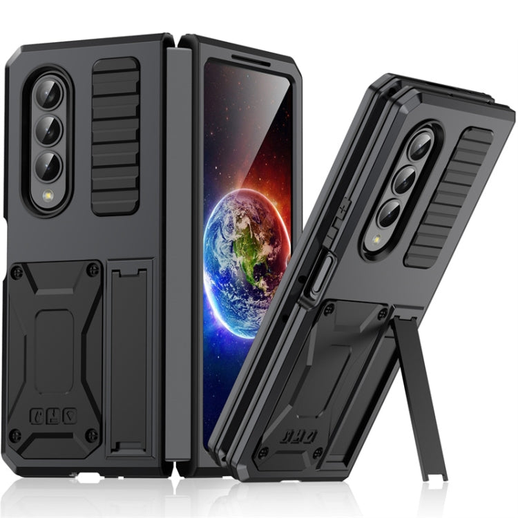 Samsung Galaxy Z Fold4 Black Metal Shock-Proof Phone Case with Holder