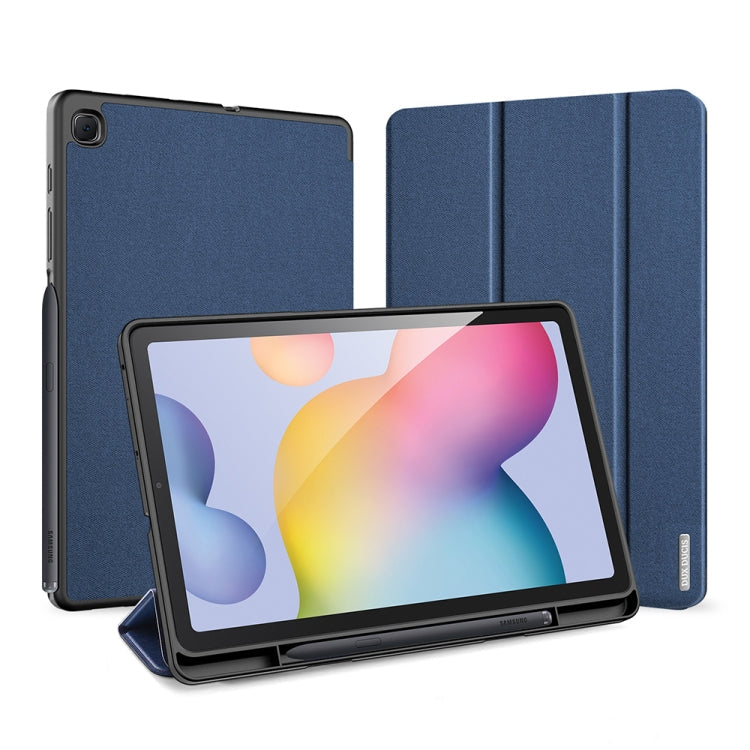 DUX DUCIS Domo Series Blue PU Leather Case for Galaxy Tab S6 Lite 10.4 inch with Three-folding Holder & Pen Slot
