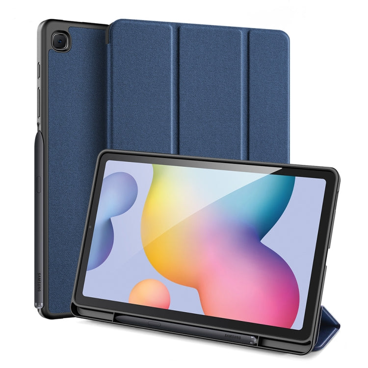 DUX DUCIS Domo Series Blue PU Leather Case for Galaxy Tab S6 Lite 10.4 inch with Three-folding Holder & Pen Slot