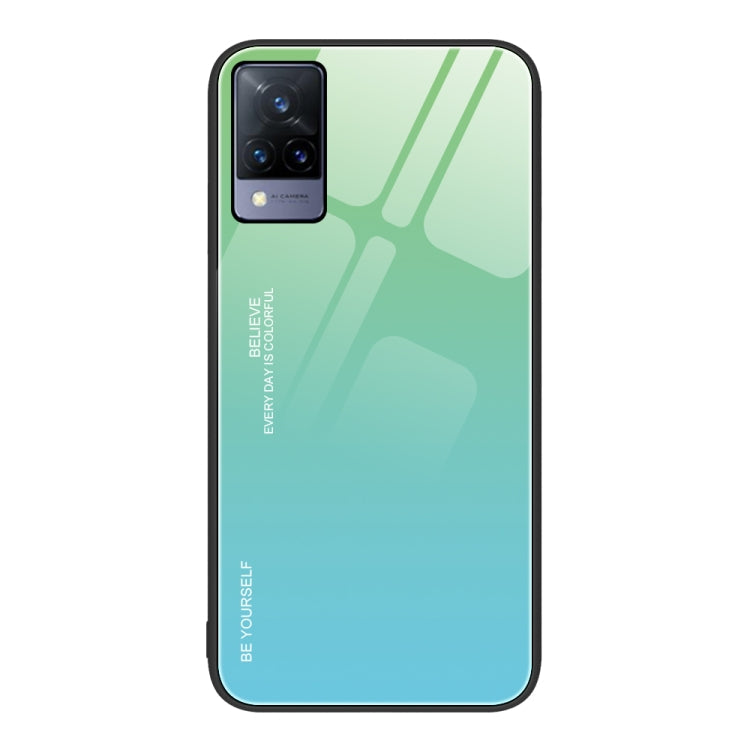 Green Cyan Gradient Glass Case for Vivo V21 with Scratch-Resistant and Shock-Absorbent Design
