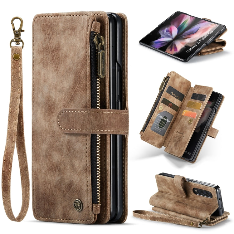 CaseMe C30 Multifunctional Phone Leather Case for Samsung Galaxy Z Fold4 5G (Brown)