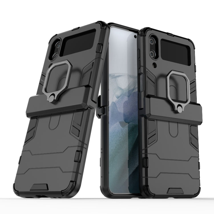 Samsung Galaxy Z Flip4 4 PC + TPU Shockproof Protective Phone Case with Magnetic Ring Holder (Black)