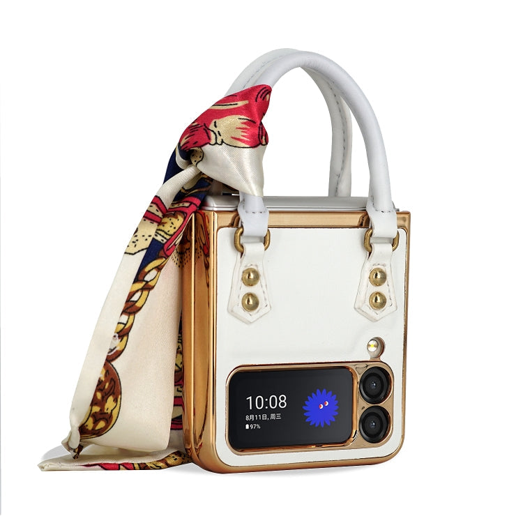 GKK Handbag Design White Leather + PC Phone Case for Samsung Galaxy Z Flip3 5G