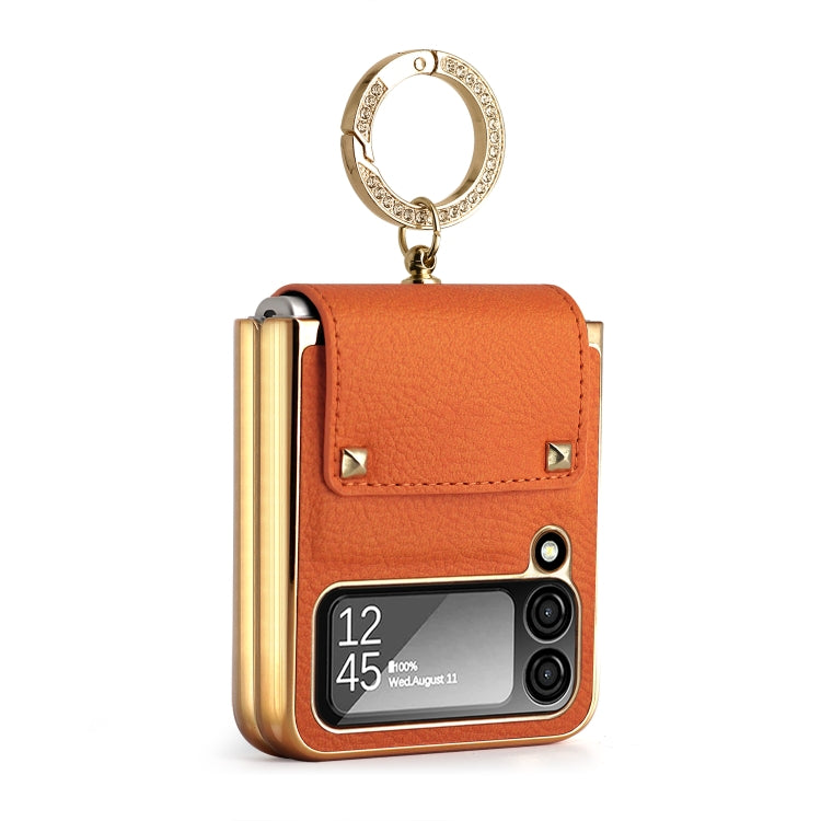 Orange GKK Colorful PU Phone Case with Ring Holder for Samsung Galaxy Z Flip4 5G