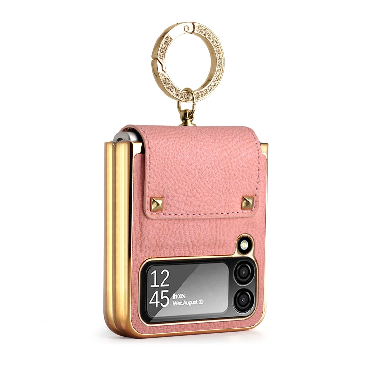 Colorful PU Phone Case with Ring Holder for Samsung Galaxy Z Flip4 5G (Pink)