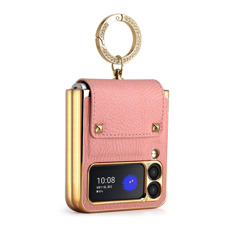 Colorful PU Phone Case with Ring Holder for Samsung Galaxy Z Flip3 5G (Pink)