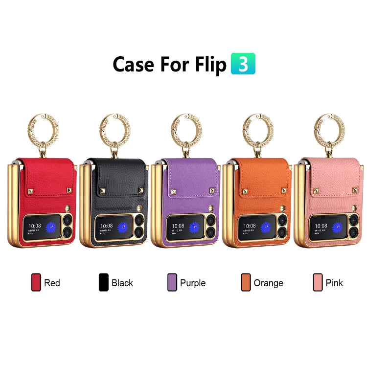 GKK Colorful PU Phone Case with Ring Holder for Samsung Galaxy Z Flip3 5G (Orange)