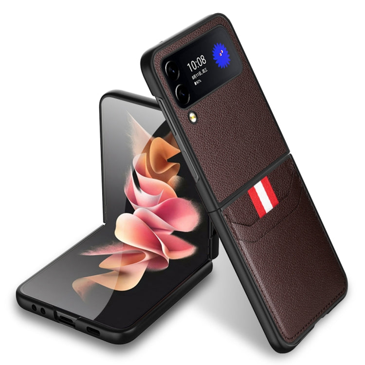 GKK Litchi Texture Card Slot Phone Case for Samsung Galaxy Z Flip4 5G - Brown