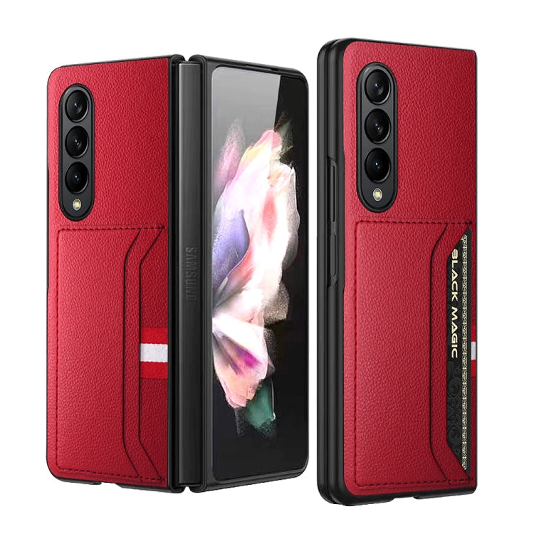 Samsung Galaxy Z Fold4 5G GKK Litchi Texture Card Slot Phone Case - Red