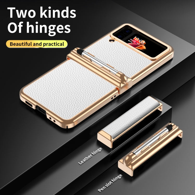 Luxe Gold White Leather Phone Case with Pen for Samsung Galaxy Z Flip4
