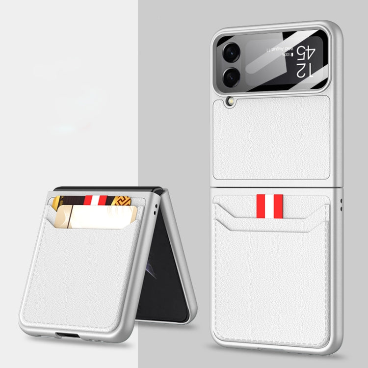 GKK Ultra-thin Silver Leather Phone Case for Samsung Galaxy Z Flip4 with Card Slots