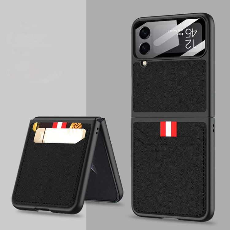 Slim Black Leather Phone Case with Card Slots for Samsung Galaxy Z Flip 4