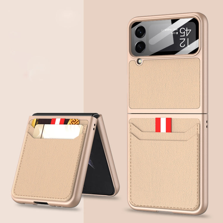 Samsung Galaxy Z Flip4 Ultra-thin Leather Phone Case with Card Slots (Gold)