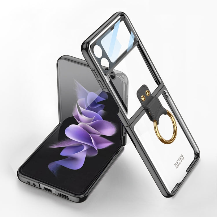 Samsung Galaxy Z Flip Electroplating Phone Case with Integrated Ring (Black)