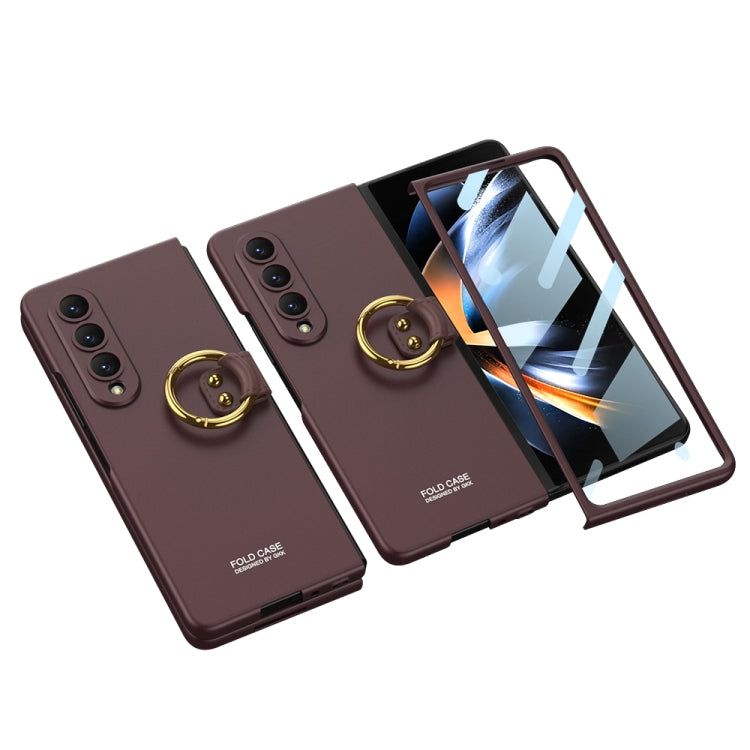 Samsung Galaxy Z Fold4 Ultra-Thin Metal Feel Phone Case with Ring (Brown)