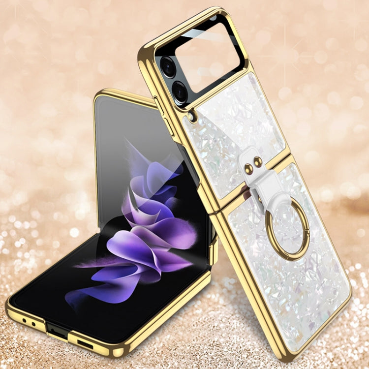 Sleek White Electroplated Phone Case with Ring for Samsung Galaxy Z Flip4 by GKK
